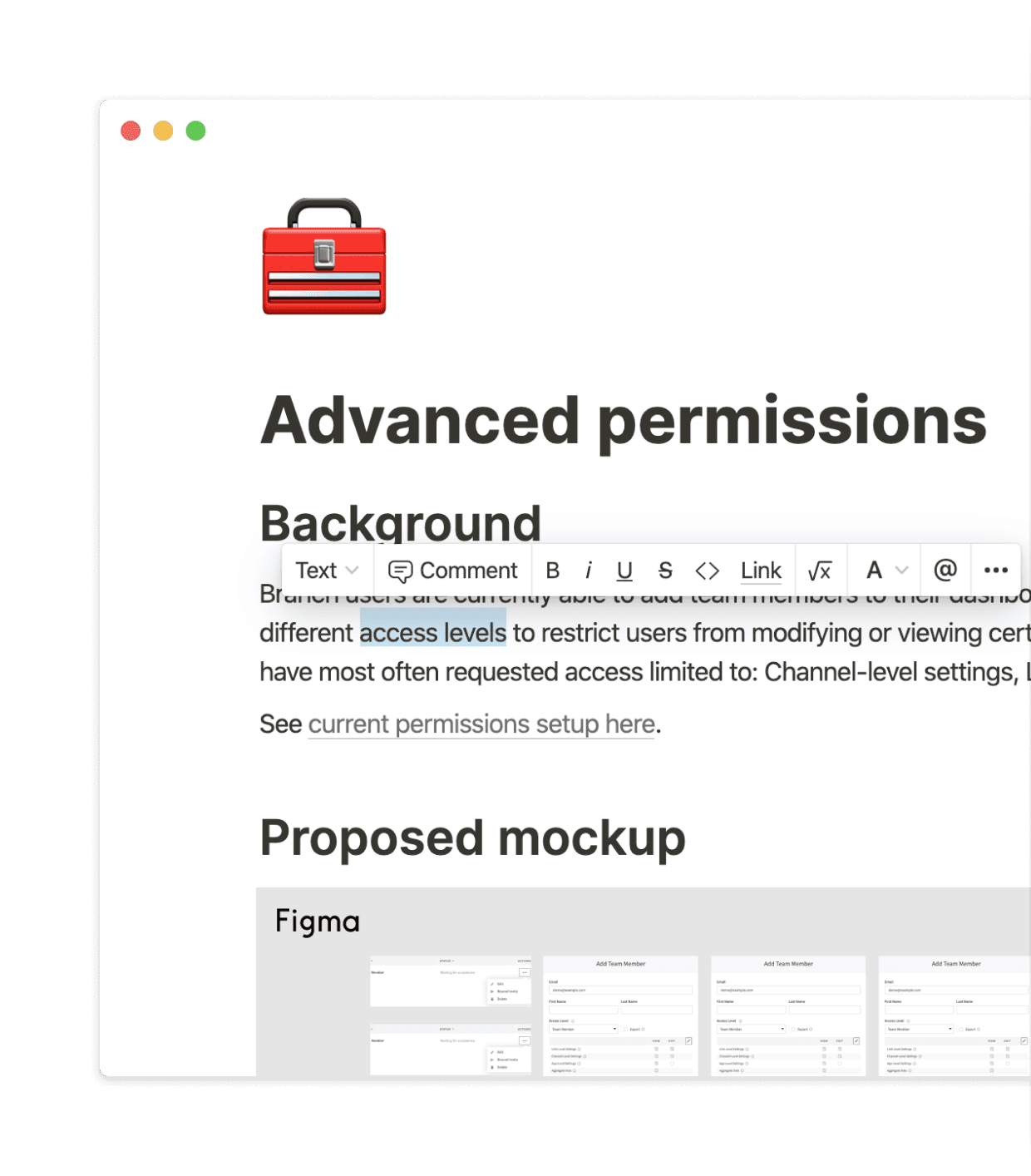 Features fade away when writing in Notion so you can focus on the content.