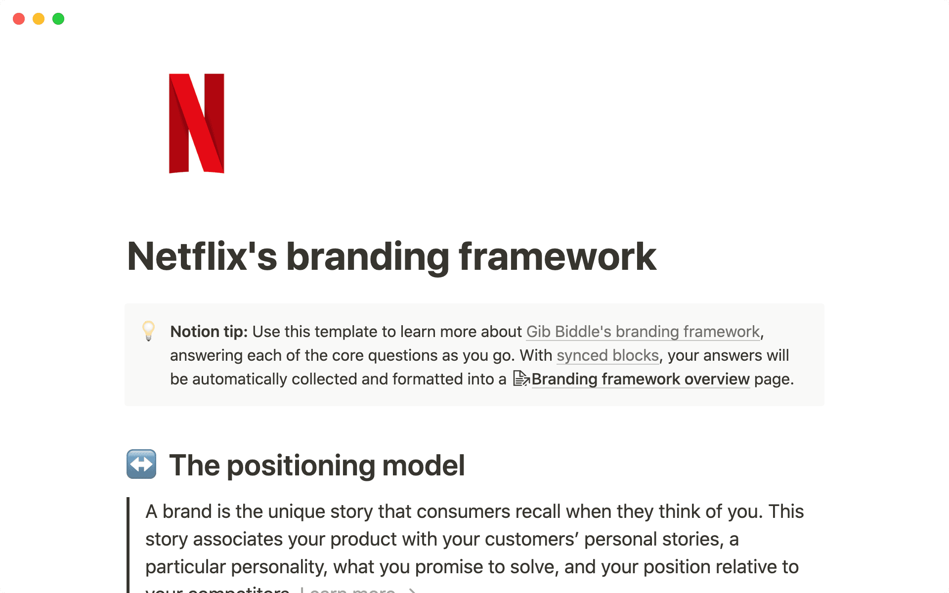 Branding framework template