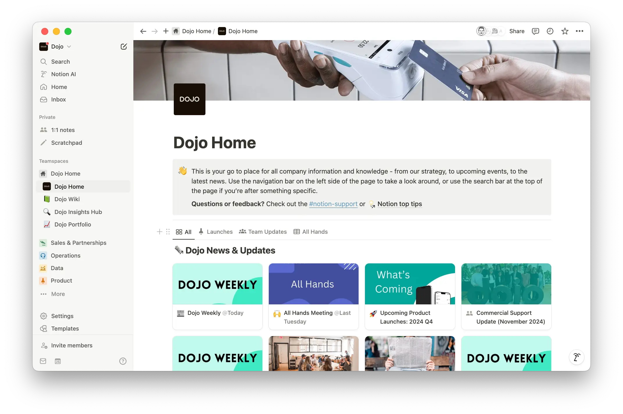 By publishing weekly newsletters and company updates directly in Notion, Dojo transformed their internal communications effectiveness—resulting in significantly higher readership and sustained engagement with their connected workspace.