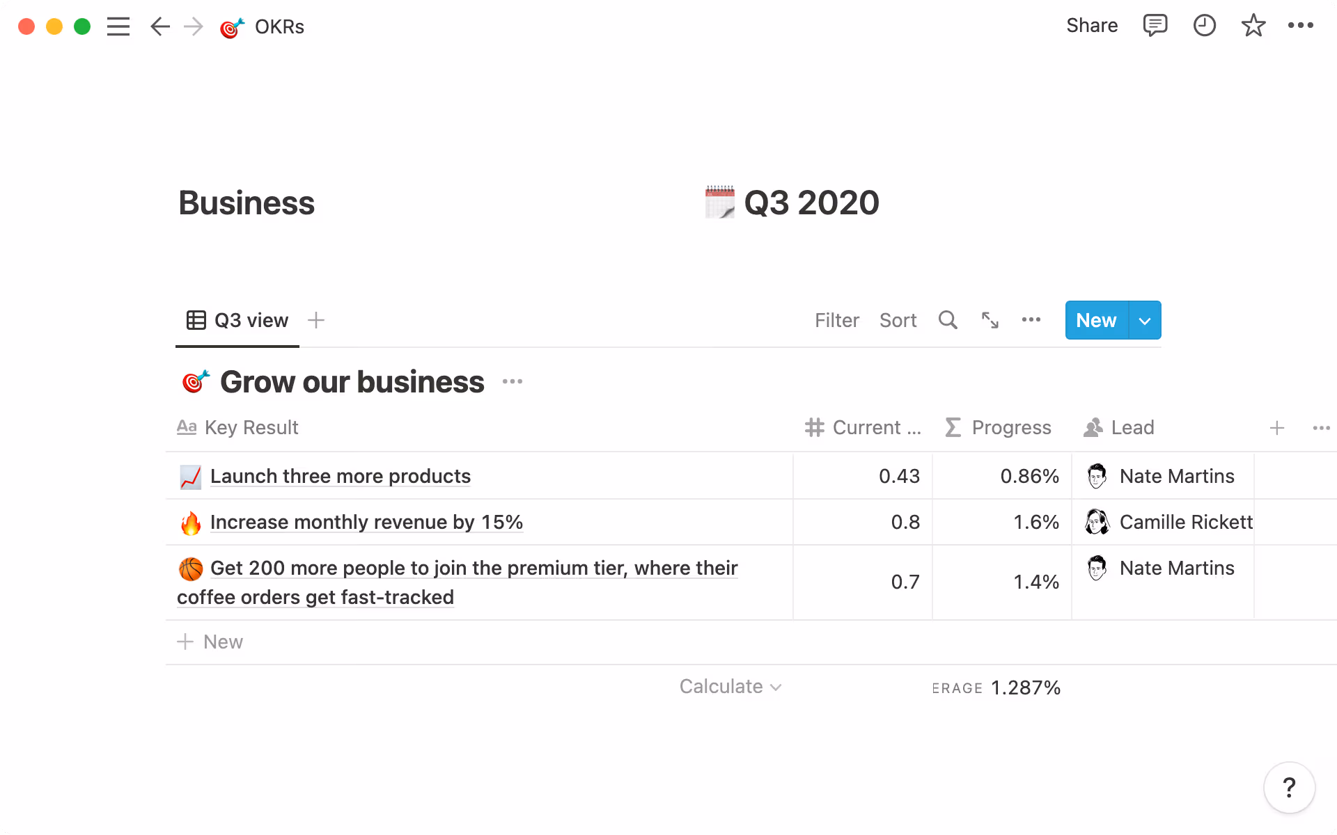 Show progress and assign owners of your OKRs.