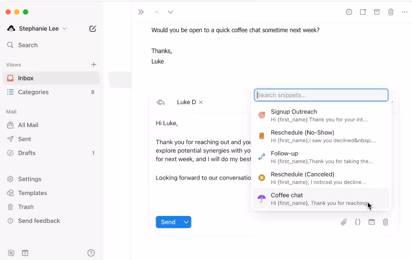 Notion Mail snippets