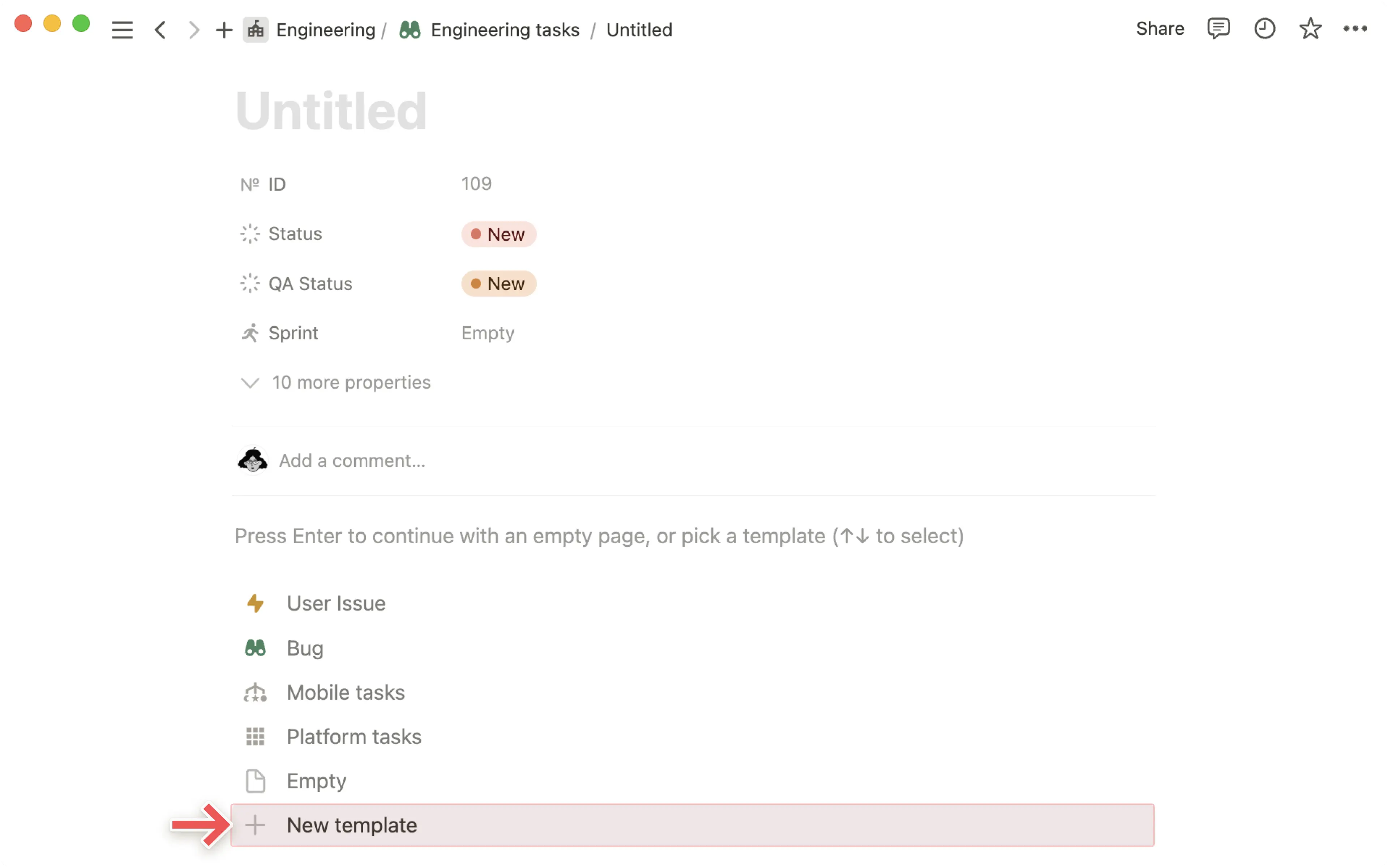 Ny DB-skabelon fra underside