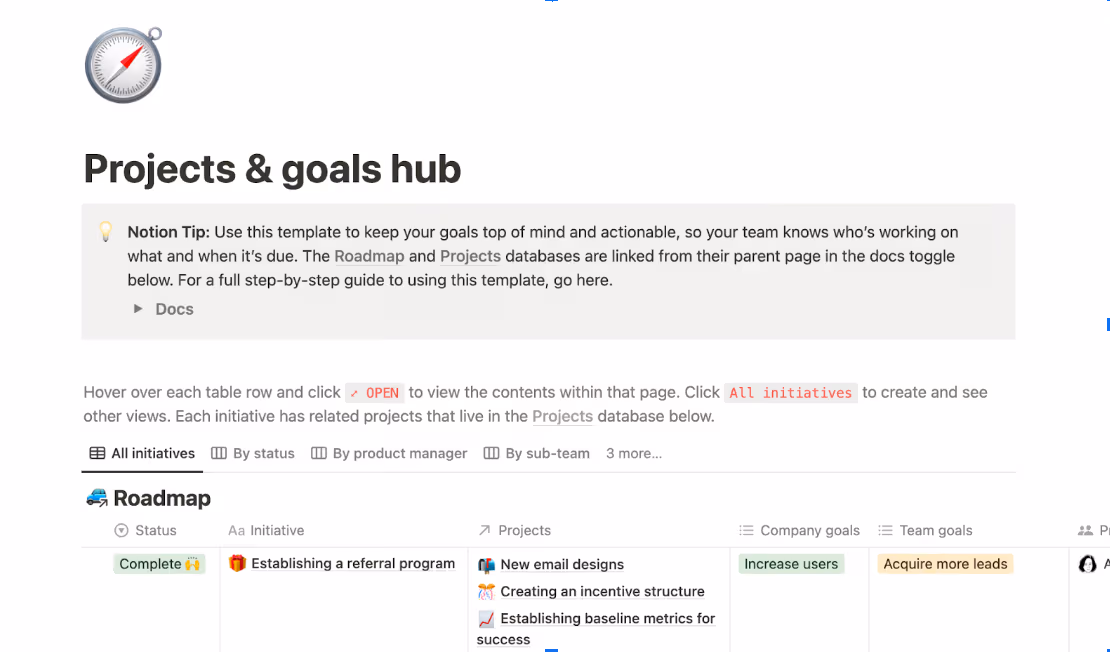 Projects & goals hub