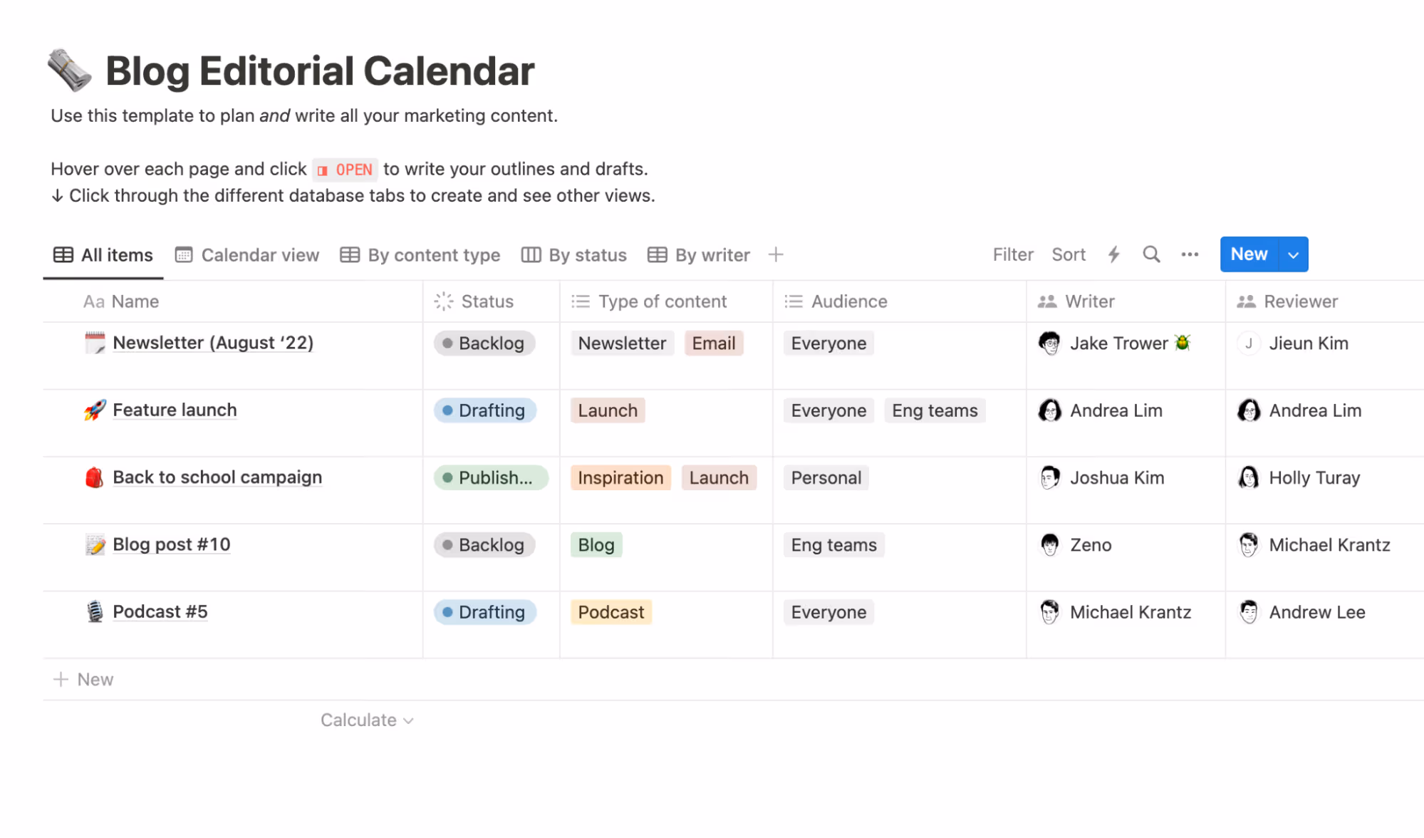 Blog Editorial Calendar